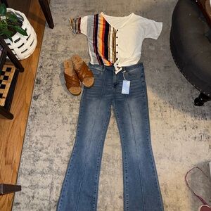 Vintage Style Button-Down Shirt - White with Multicolor Stripes